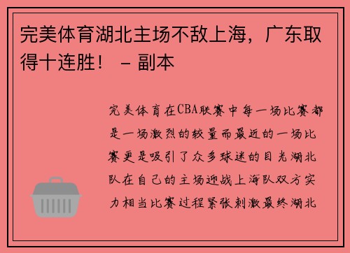 完美体育湖北主场不敌上海，广东取得十连胜！ - 副本